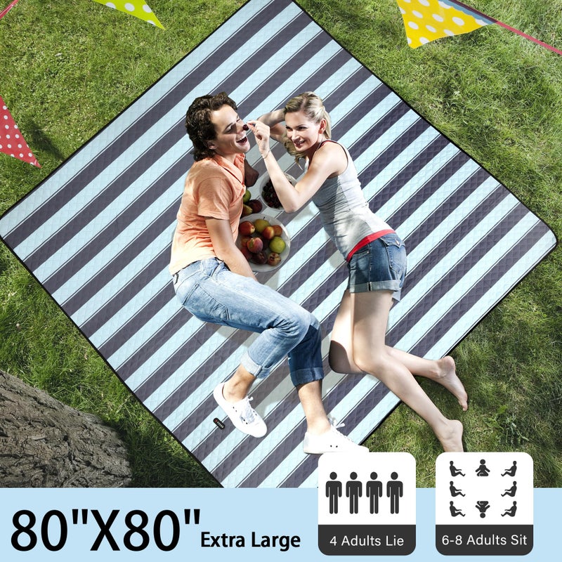HX&OD Extra Large Picnic Outdoor Blanket  80 x80  Waterproof Picnic Mat Foldable Camping Blanket Portable with Carry Strap for Beach Mat Outdoor Camping Party(Grey&Green) - Image 2